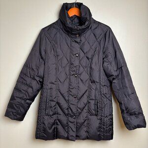 London Fog Down Feathers Coat Women Medium Quilted Puffer Classic‎ Gothic *flaw*